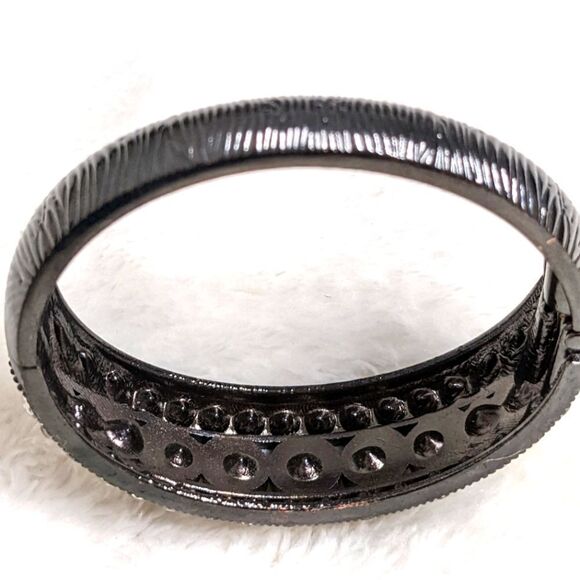Vintage Gunmetal and Clear Rhinestone Hinged Bracelet - Picture 12 of 14
